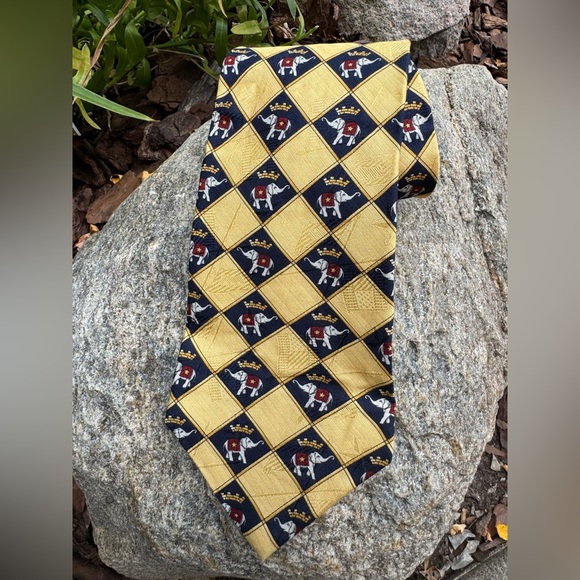 Tommy Hilfiger Other - Tommy Hilfiger Yellow and Blue elephant Checkered silk Tie